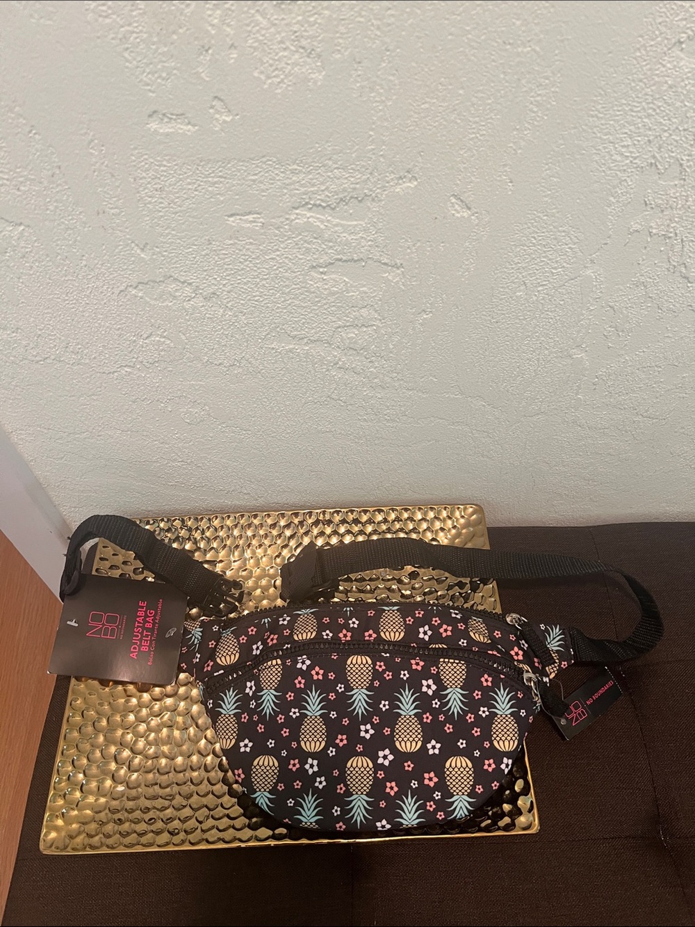#2252**Black Pineapple Print Waist Bag - Casual Crossbody Fanny Pack